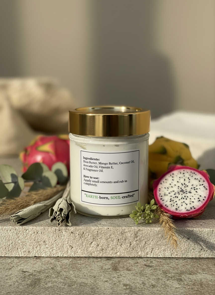 Dragon Fruit Allure back view with earthy scene and dragon fruit