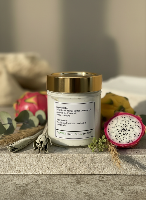 Dragon Fruit Allure back view with earthy scene and dragon fruit